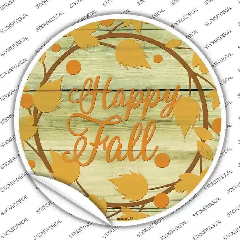 C-1567s-S Happy Fall with Leaves Novelty Circle Sticker Decal - Small