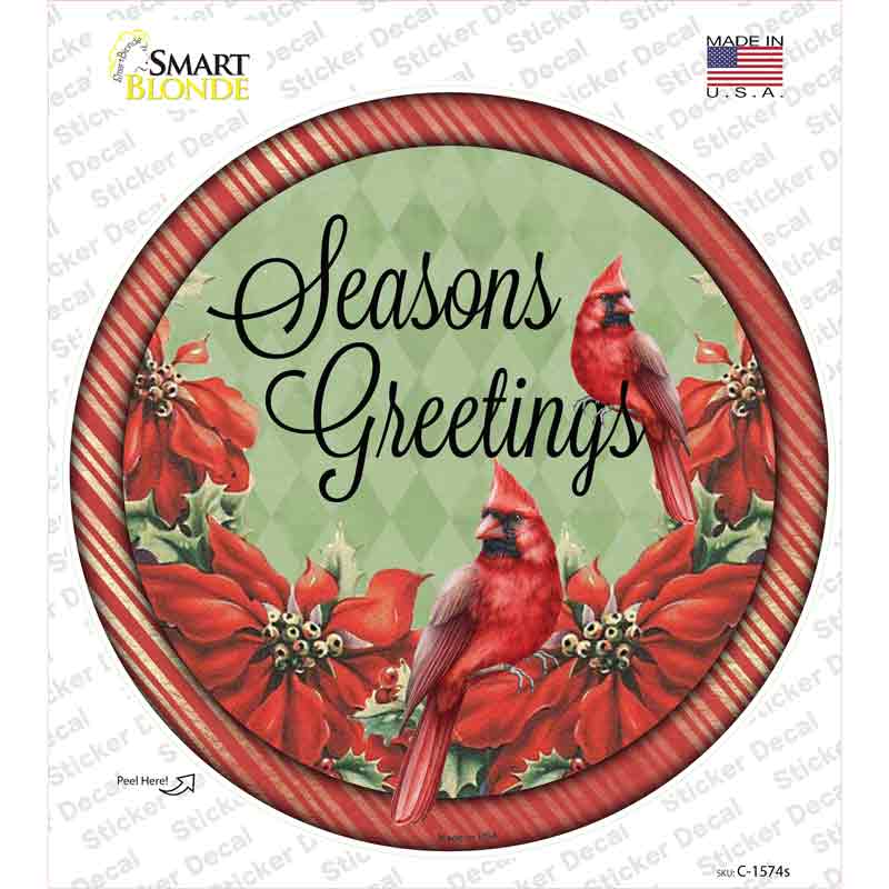 C-1574s-M Seasons Greetings Cardinal Novelty Circle Sticker Decal - Medium