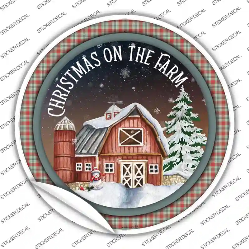 C-1575s-S Christmas on the Farm Novelty Circle Sticker Decal - Small