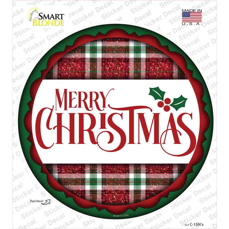 C-1591s-M Merry Christmas Red & Green Novelty Circle Sticker Decal - Medium