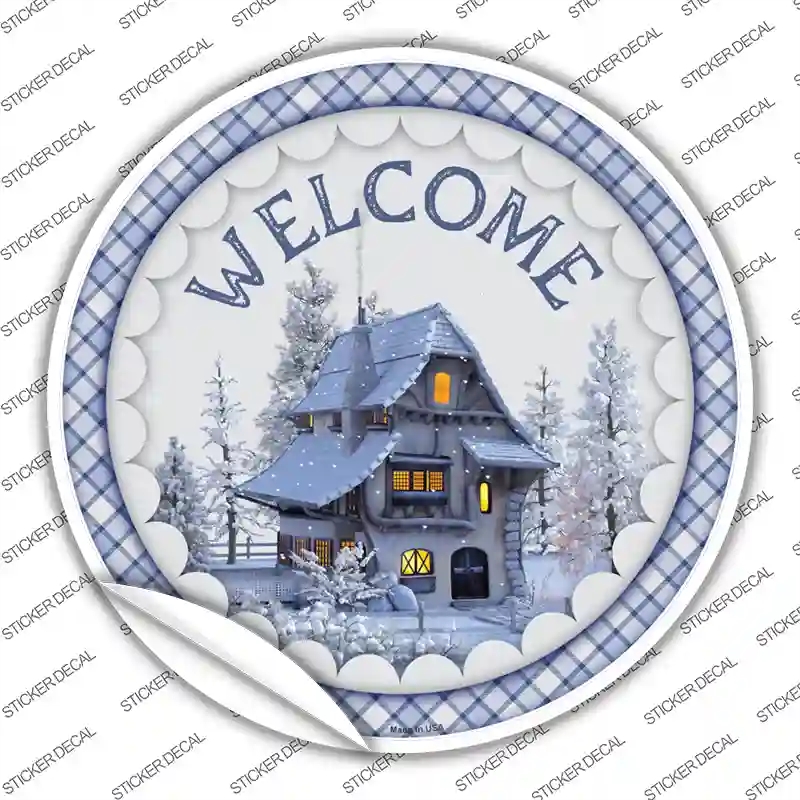 C-1604s-XL Welcome Snowy House Novelty Circle Sticker Decal - Extra Large
