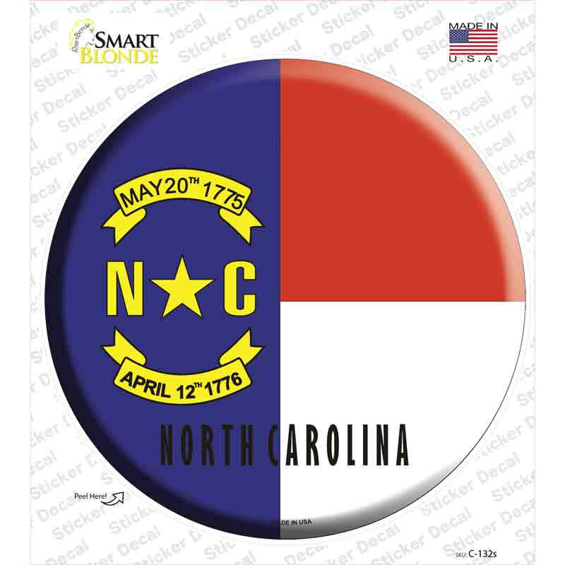 C-132s-M North Carolina State Flag Novelty Circle Sticker Decal - Medium