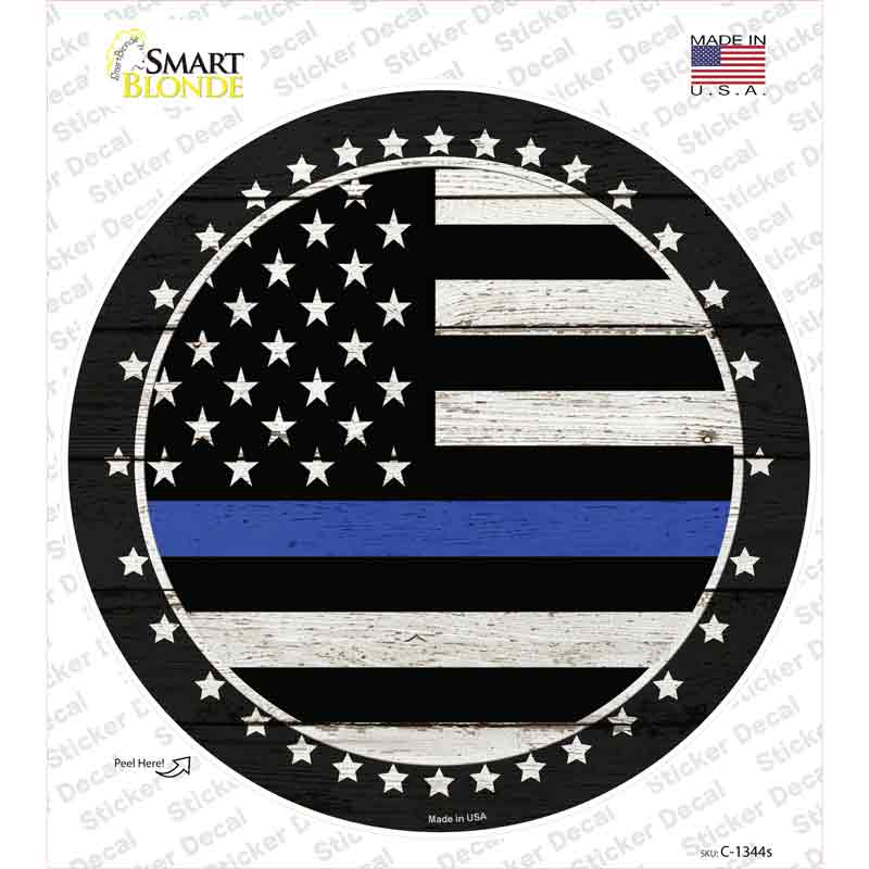 C-1344s-M Blue Line Novelty Circle Sticker Decal - Medium