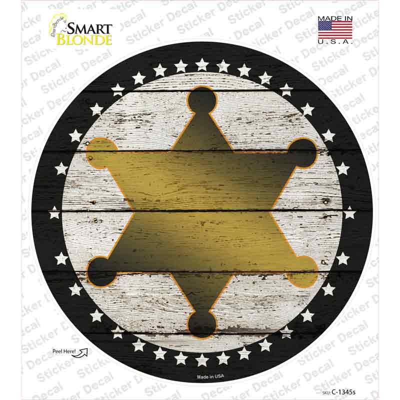 C-1345s-M Sheriff Star Novelty Circle Sticker Decal - Medium