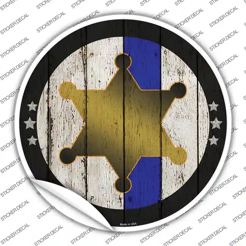 C-1346s-S Sheriff Star Blue Line Novelty Circle Sticker Decal - Small