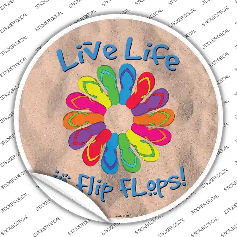 C-1654s-L Live Life in Flip Flops Novelty Circle Sticker Decal - Large