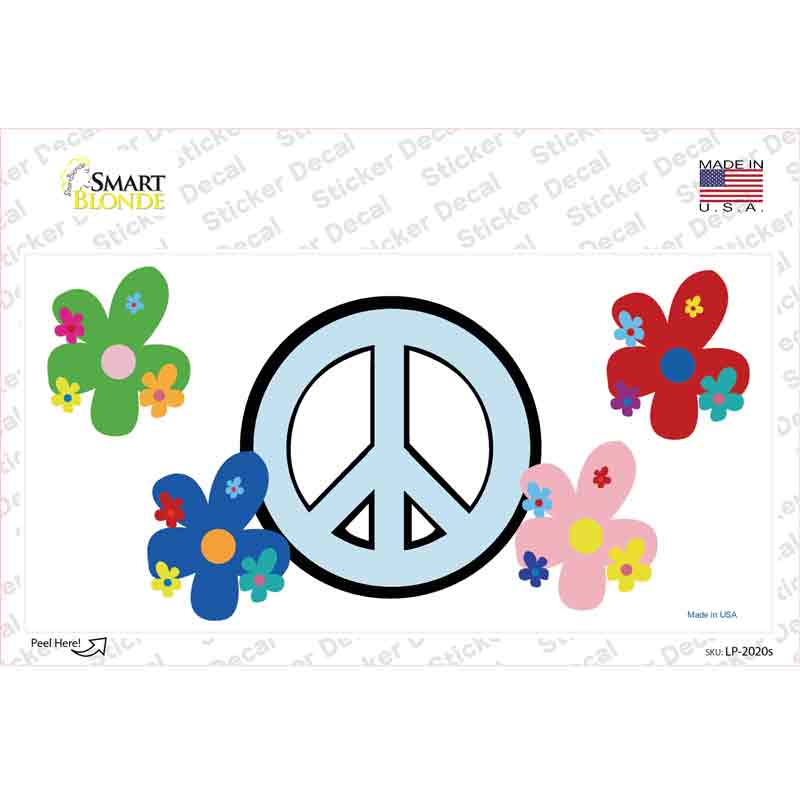 LP-2020s-M Peace Sign & Flowers Novelty Sticker Decal - Medium