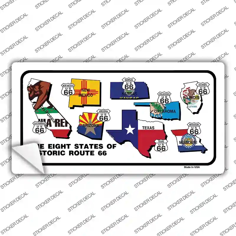 LP-2419s-L Route 66 Historic 8 Flags Novelty Sticker Decal - Large