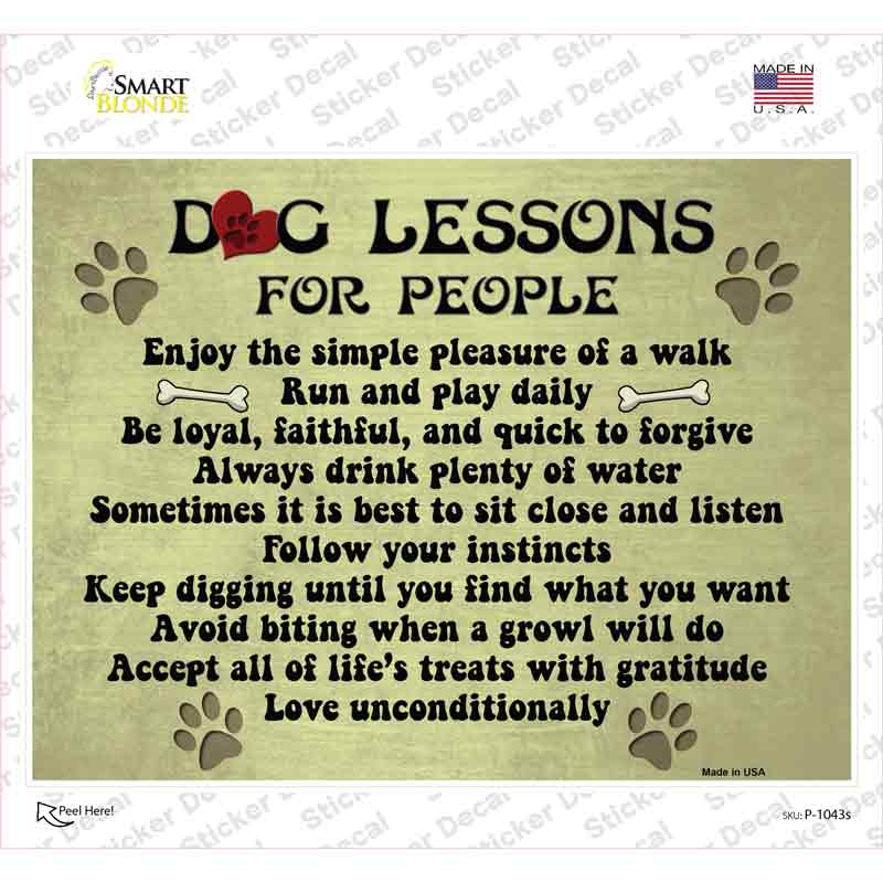 P-1043s-M Dog Lessons Novelty Rectangle Sticker Decal - Medium