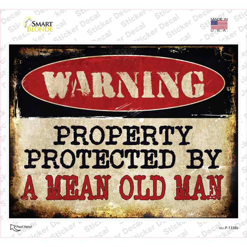 P-1338s-M A Mean Old Man Novelty Rectangle Sticker Decal - Medium