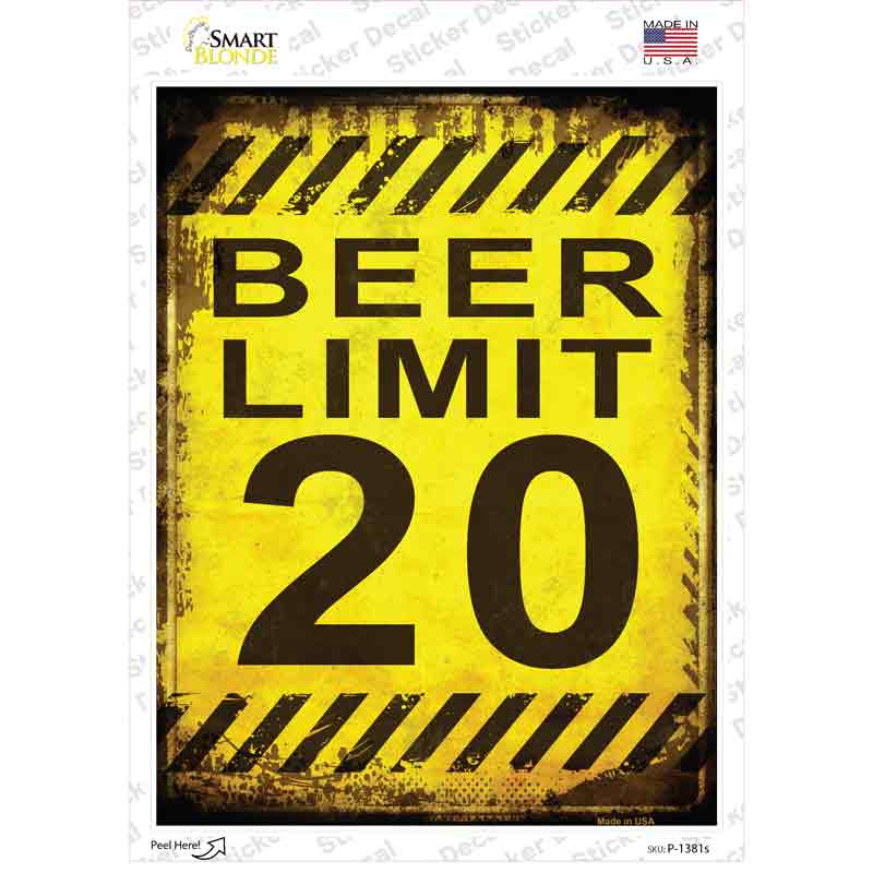 P-1381s-M Beer Limit Novelty Rectangle Sticker Decal - Medium
