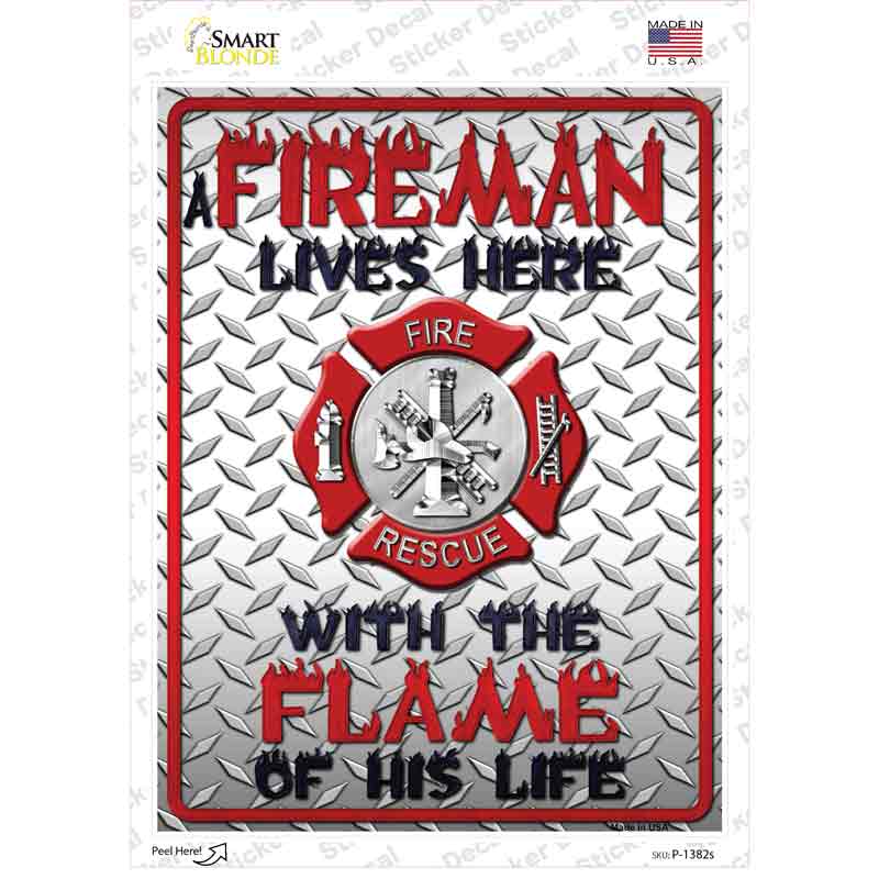 P-1382s-M Fireman Novelty Rectangle Sticker Decal - Medium