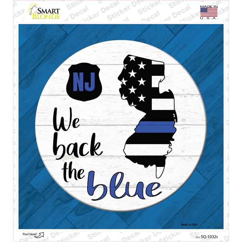 SQ-1032s-M   Jersey Back the Blue Novelty Square Sticker Decal - Medium