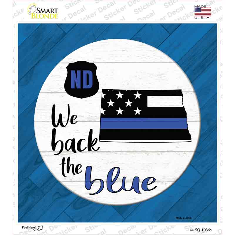 SQ-1036s-M North Dakota Back the Blue Novelty Square Sticker Decal - Medium
