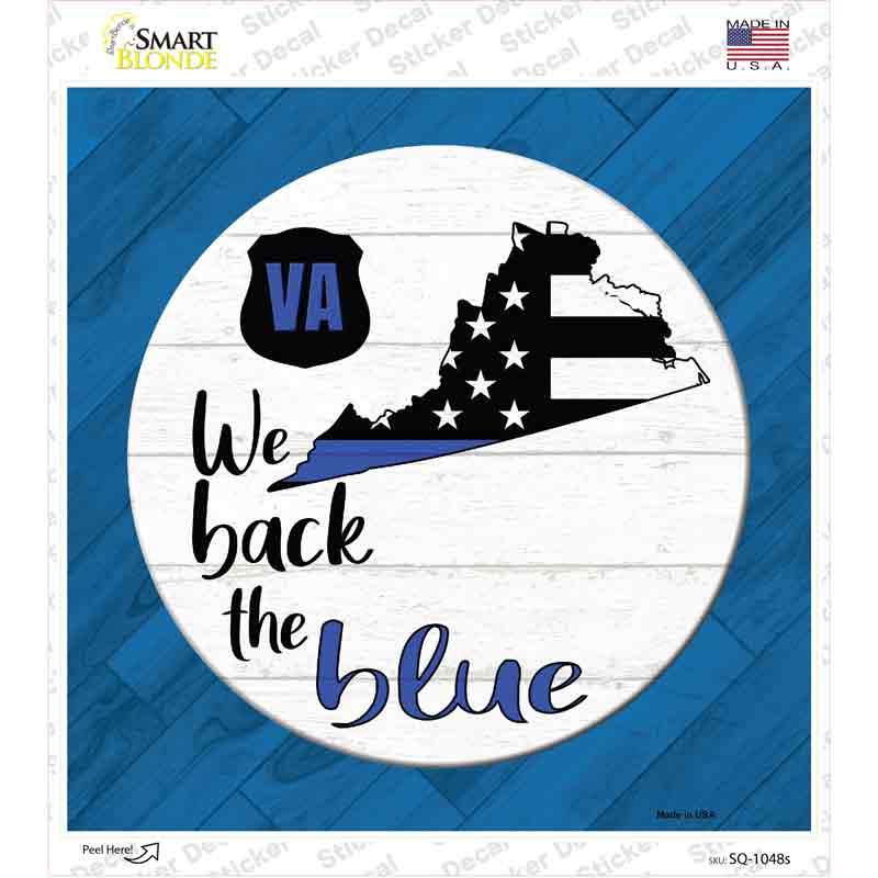 SQ-1048s-M Virginia Back the Blue Novelty Square Sticker Decal - Medium