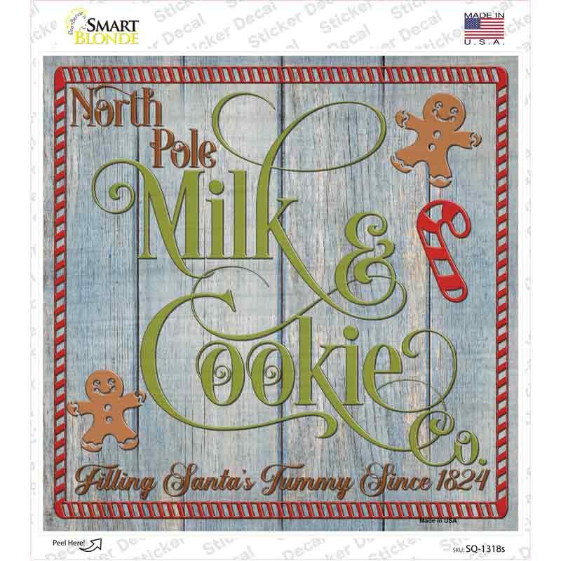 SQ-1318s-M North Pole Milk & Cookie Co Novelty Square Sticker Decal - Medium