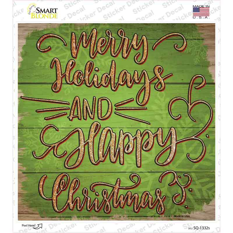 SQ-1332s-M Merry Holidays Green Novelty Square Sticker Decal - Medium