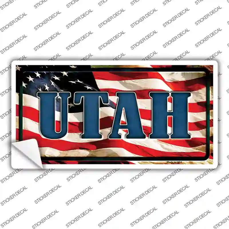 LP-3655s-S Utah on American Flag Novelty Sticker Decal - Small