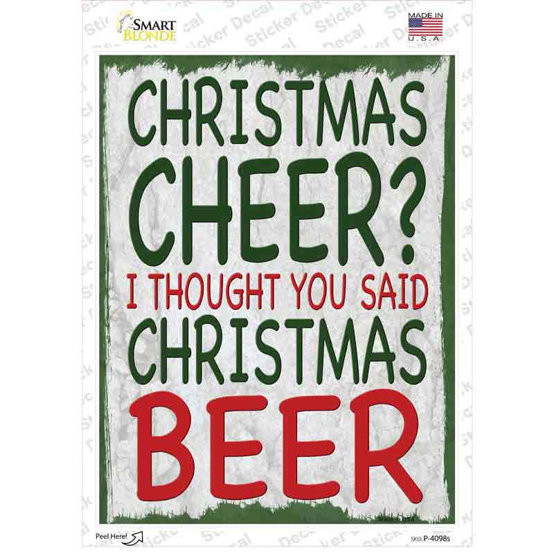 P-4098s-M Christmas Beer Novelty Rectangle Sticker Decal - Medium