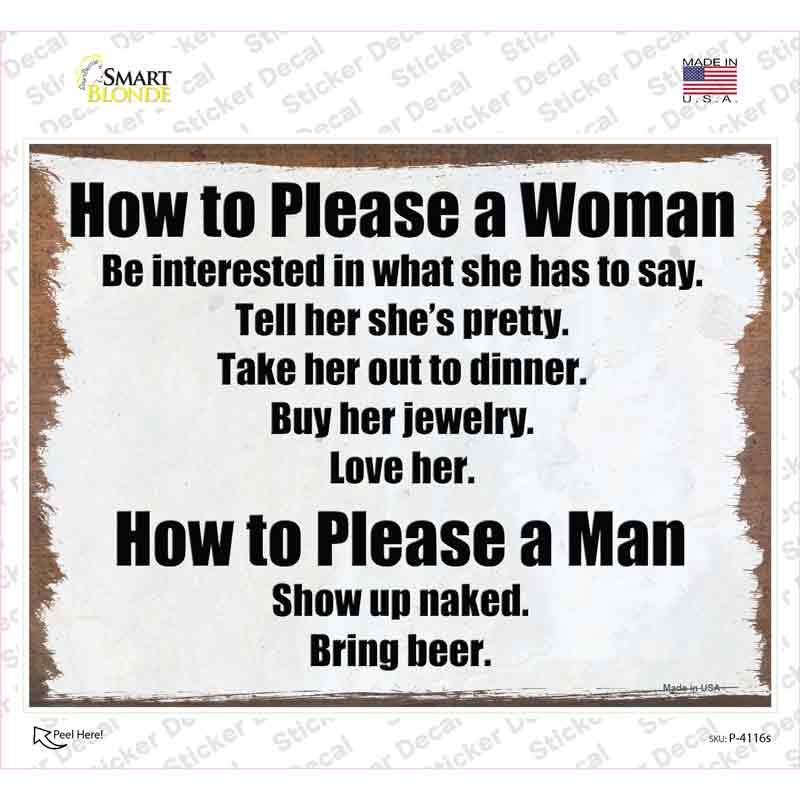 P-4116s-M How to Please A Woman Novelty Rectangle Sticker Decal - Medium