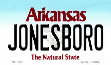 M-10030 Jonesboro Arkansas State Background License Plate Metal Magnet Novelty -  Smart Blonde