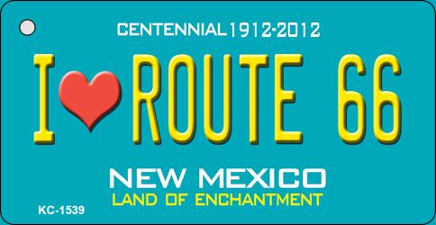 KC-1539 1.5 x 3 in. I Love Route 66 Teal New Mexico Novelty Metal Key Chain
