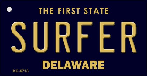 KC-6713 1.5 x 3 in. Surfer Delaware State License Plate Key Chain