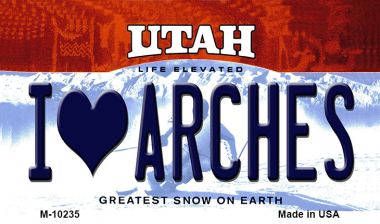 M-10235 3.5 x 2 in. I Love Arches Utah State License Plate Magnet