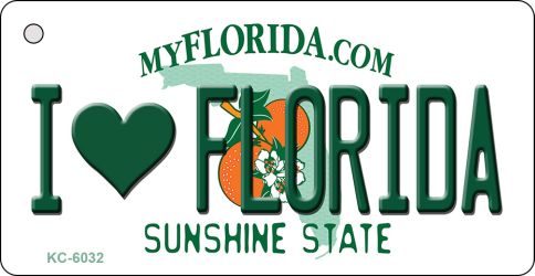 KC-6032 1.5 x 3 in. I Love Florida State License Plate Key Chain