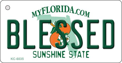 KC-6035 1.5 x 3 in. Blessed Florida State License Plate Key Chain