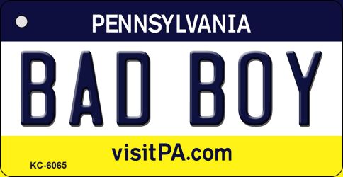 KC-6065 1.5 x 3 in. Bad Boy Pennsylvania State License Plate Key Chain