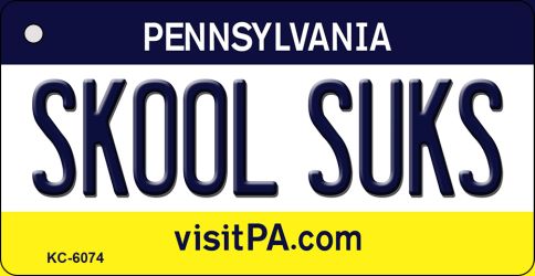 KC-6074 1.5 x 3 in. Skool Suks Pennsylvania State License Plate Key Chain