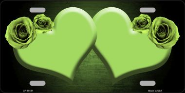 LP-11441 6 x 12 in. Hearts Over Roses in Lime Green Novelty License Plate