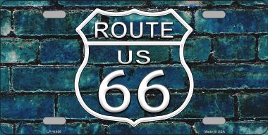 LP-11456 6 x 12 in. Route 66 Blue Brick Wall Novelty License Plate