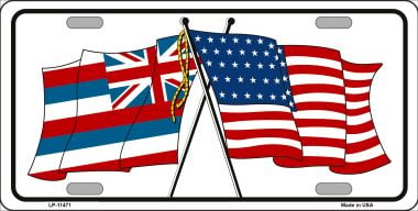 LP-11471 6 x 12 in. Hawaii Crossed US Flag License Plate