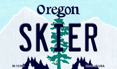 M-10364 3.5 x 2 in. Skier Oregon State License Plate Magnet