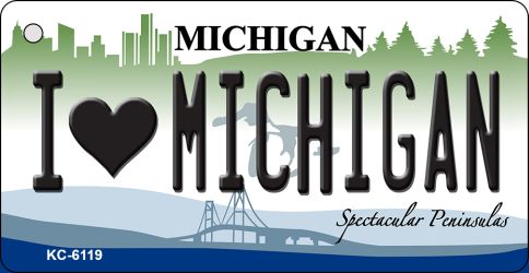 KC-6119 1.5 x 3 in. I Love Michigan State License Plate Novelty Key Chain