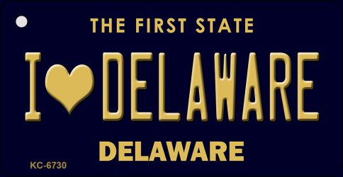 KC-6730 1.5 x 3 in. I Love Delaware State License Plate Key Chain