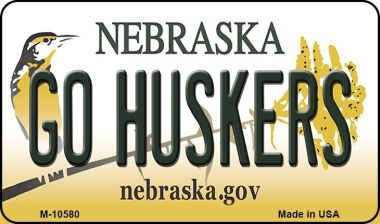 M-10580 3.5 x 2 in. Go Huskers Nebraska State License Plate Magnet