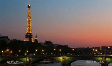 M-11251 3.5 x 2 in. Eiffel Tower Night with River & Bridge Novelty Magnet