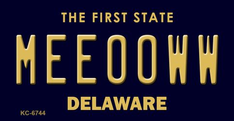 KC-6744 1.5 x 3 in. Meeooww Delaware State License Plate Key Chain