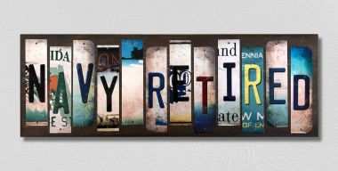 WS-491 Navy Retired License Plate Strips Novelty Wood Signs