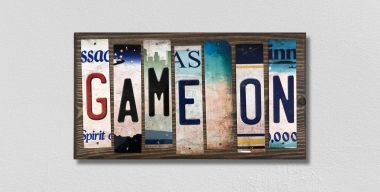 WS-588 Game on License Plate Strips Novelty Wood Signs