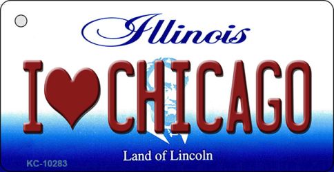 KC-10283 1.5 x 3 in. I Love Chicago Illinois State License Plate Key Chain
