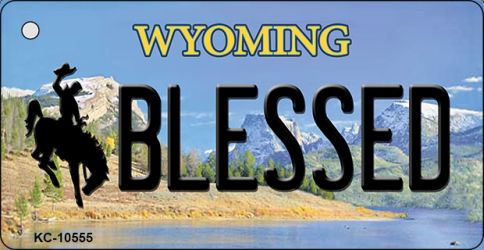 KC-10555 3.5 x 2 in. Blessed Wyoming State License Plate Key Chain