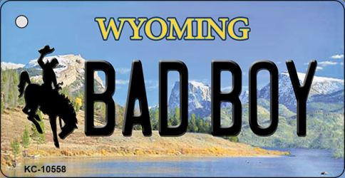 KC-10558 3.5 x 2 in. Bad Boy Wyoming State License Plate Key Chain