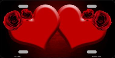 LP-11437 6 x 12 in. Hearts Over Roses in Red Novelty License Plate