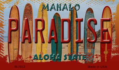 M-7833 3.5 x 2 in. Paradise Surfboards Novelty Metal Magnet