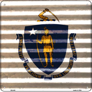 SQ-445 12 x 12 in. Massachusetts Flag Corrugated Effect Novelty Square Sign