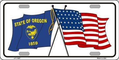 LP-11497 6 x 12 in. Oregon Crossed US Flag License Plate